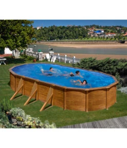 Summer Fun Stahlwandpool-Set, Oval, Holz-Dekor, Ca. B610/H132/T375 Cm